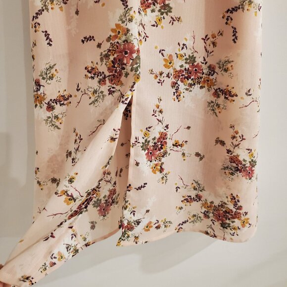 ALI & JAY Floral Midi Dress Ruffles Pockets Front Slit Keyhold Neck Wide Straps - Picture 3 of 9